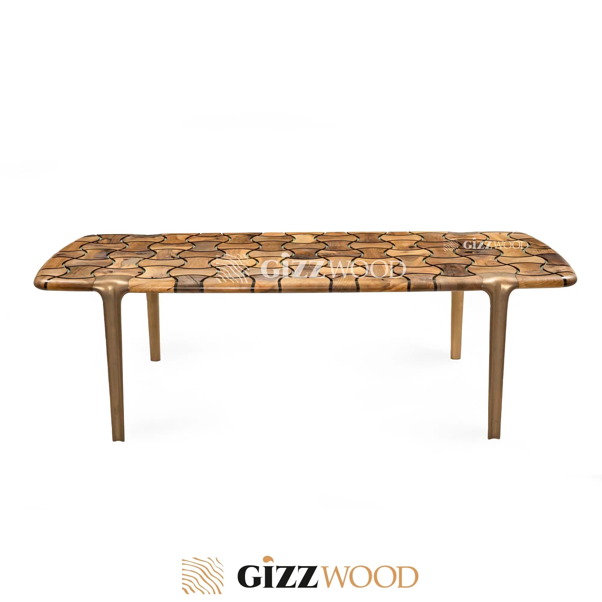 Patch Epoxy Resin Dining Table made of aged walnut wood with aluminum legs