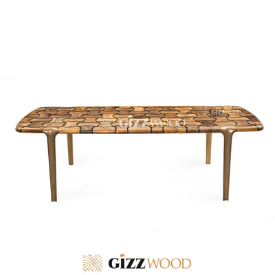 Patch Epoxy Resin Dining Table made of aged walnut wood with aluminum legs