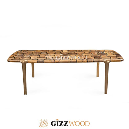 Patch Epoxy Resin Dining Table made of aged walnut wood with aluminum legs