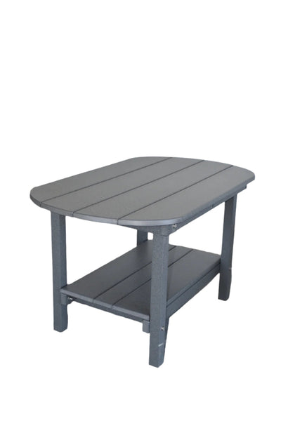 Outdoor patio coffee table in Adirondack style with woodgrain poly finish