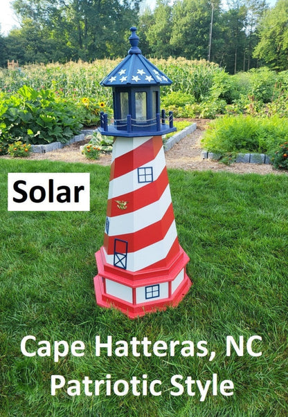Amish handmade patriotic solar lighthouse garden decor with American flag colors