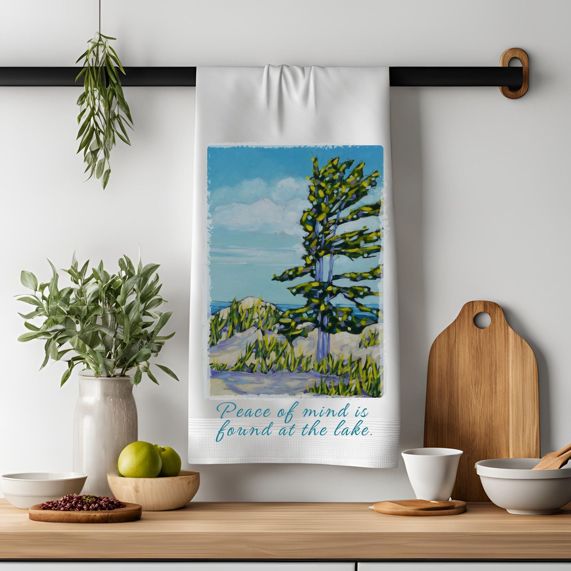 Dish Towel - "Peace of Mind is Found at the Lake" by Dreese Fine Art - Resin Society