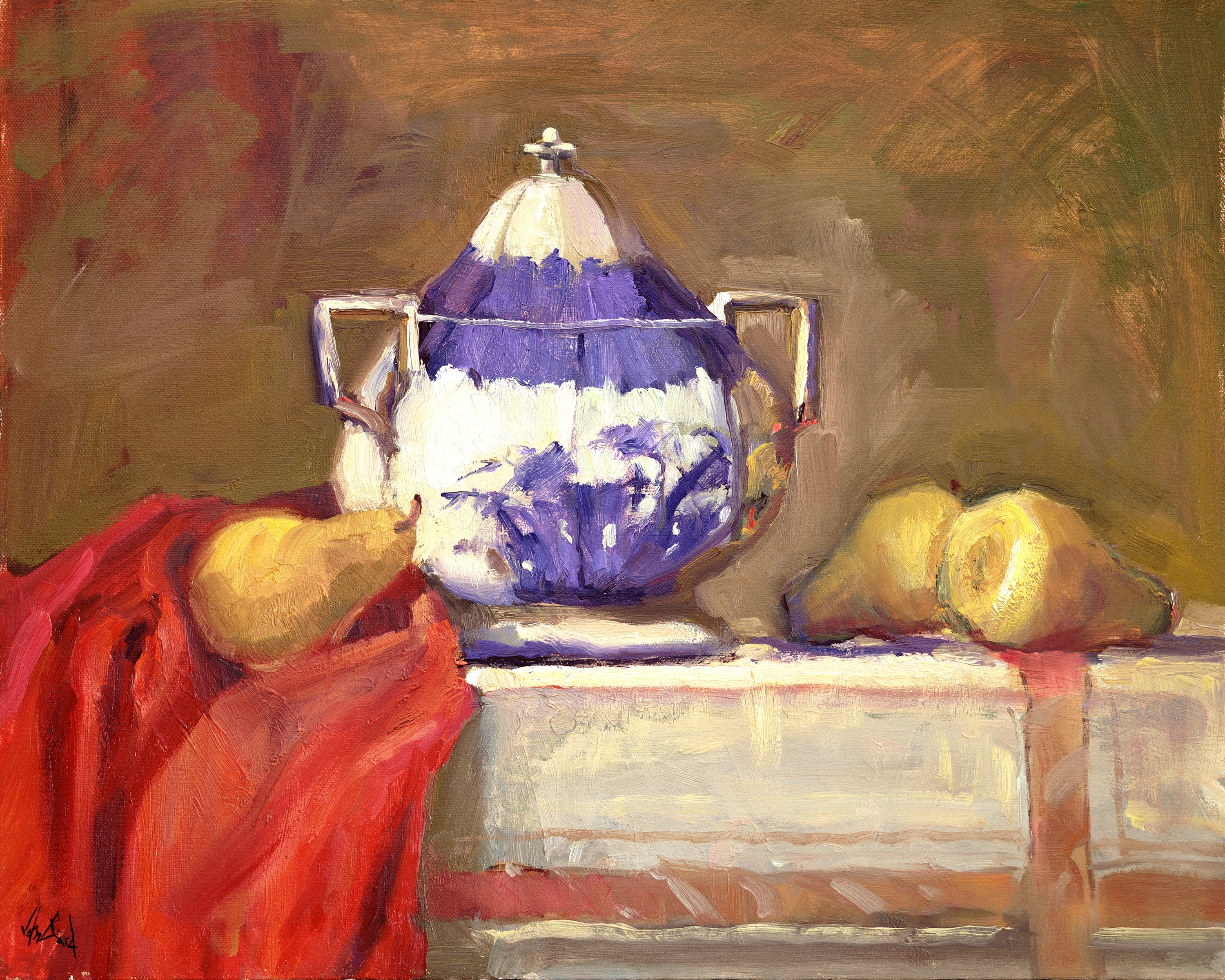 Pears Still Life Artist Enhanced Canvas Print by John Beard Collection - main product image for Resin Society