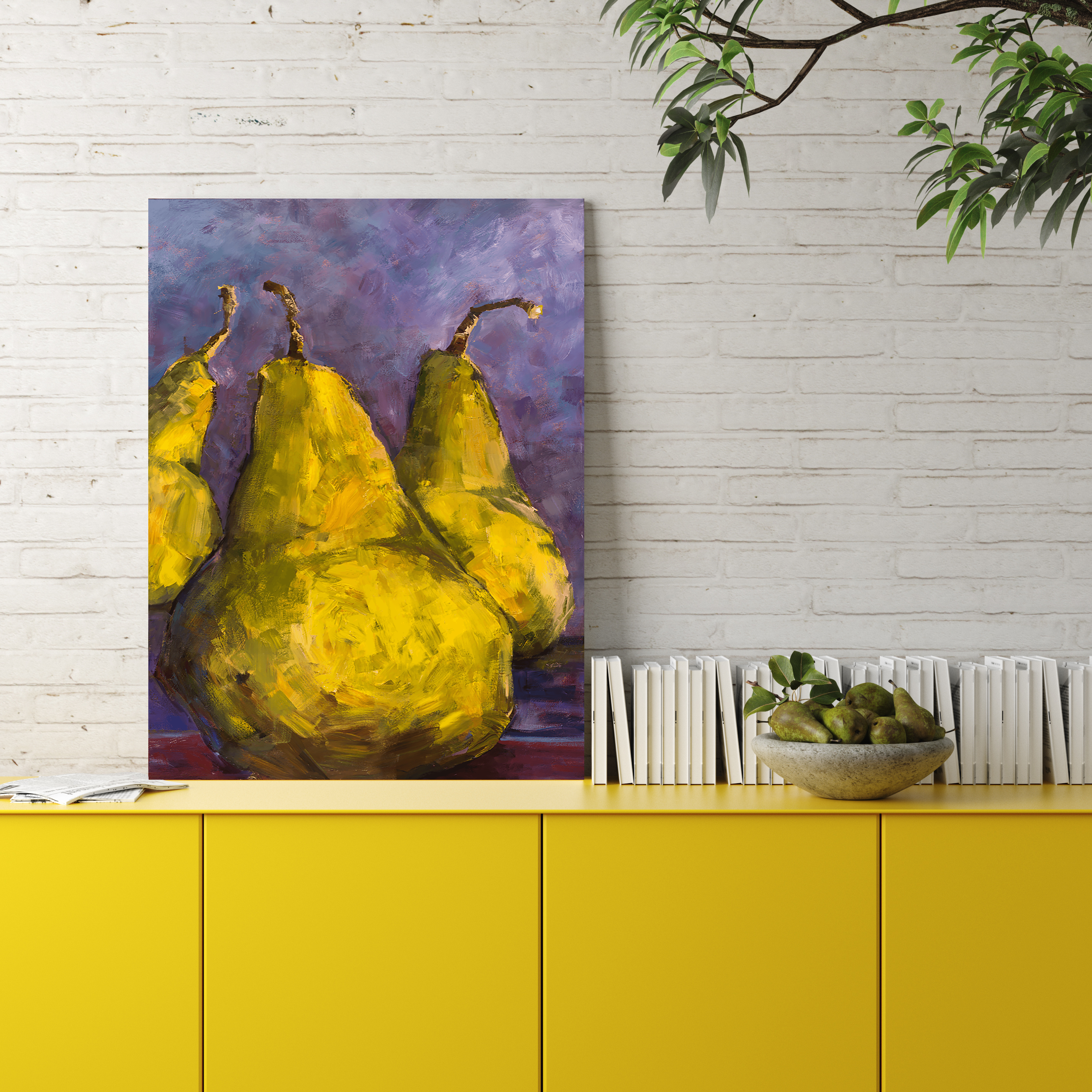 Pears with Purple Artist Enhanced Canvas Print by John Beard Collection - product image 2 for Resin Society