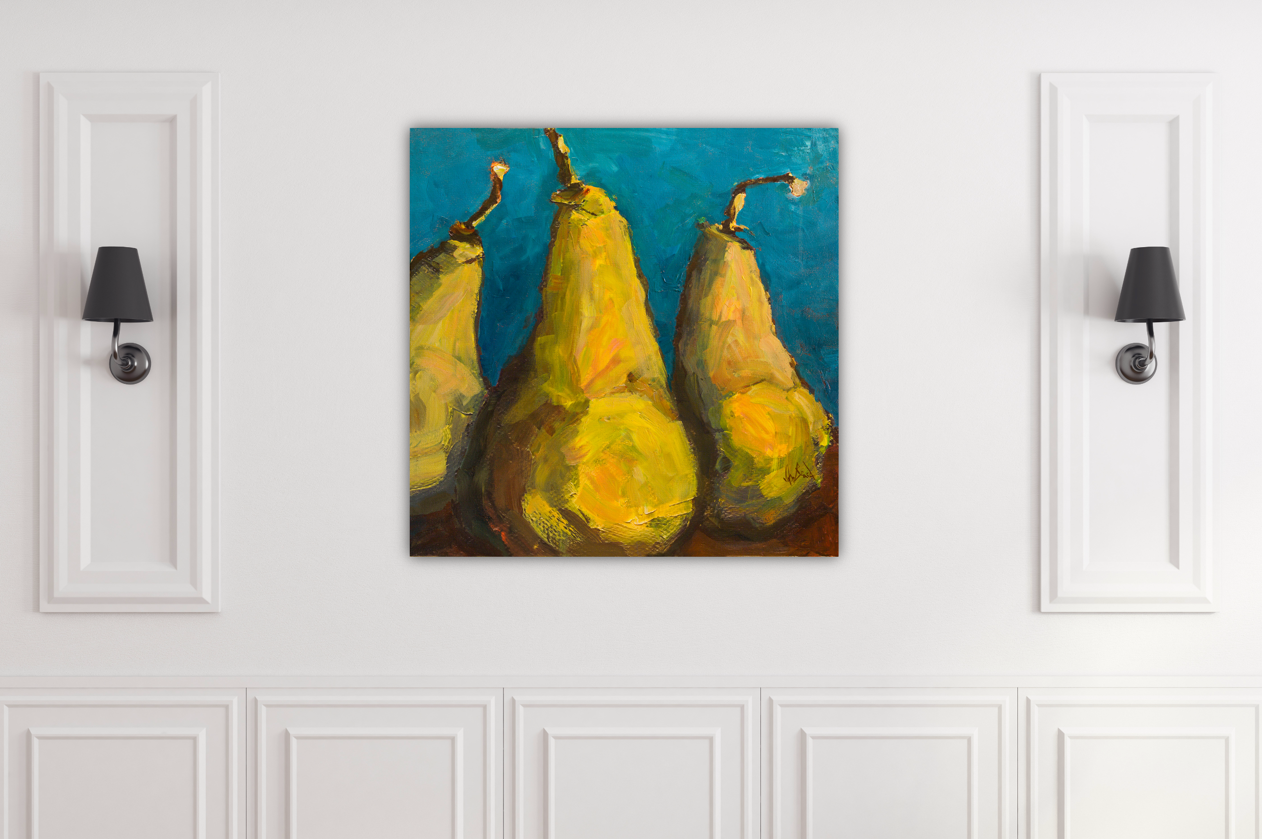 Pears with Teal Artist Enhanced Canvas Print by John Beard Collection - product image 2 for Resin Society