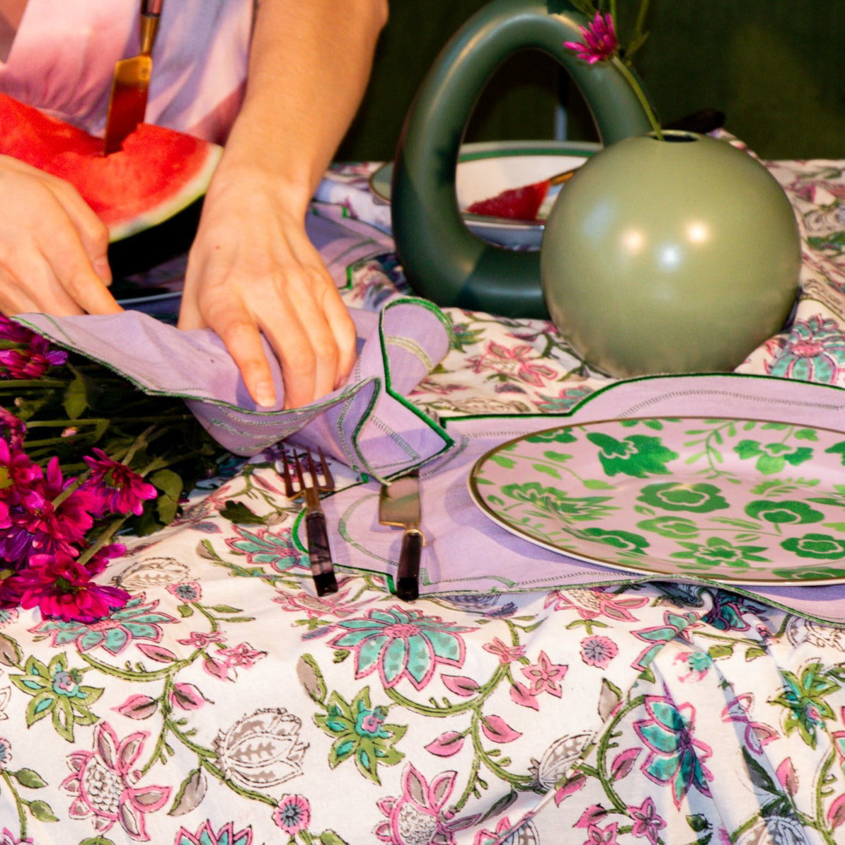 100% Organic Cotton - Pendula Petunia Tablecloth by Ro'Table - product image 5 for Resin Society