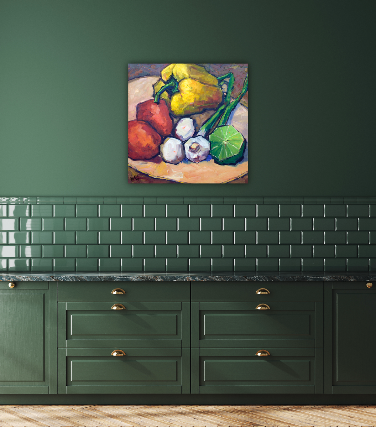 Peppers Limes and Mushrooms Artist Enhanced Canvas Print by John Beard Collection - product image 2 for Resin Society