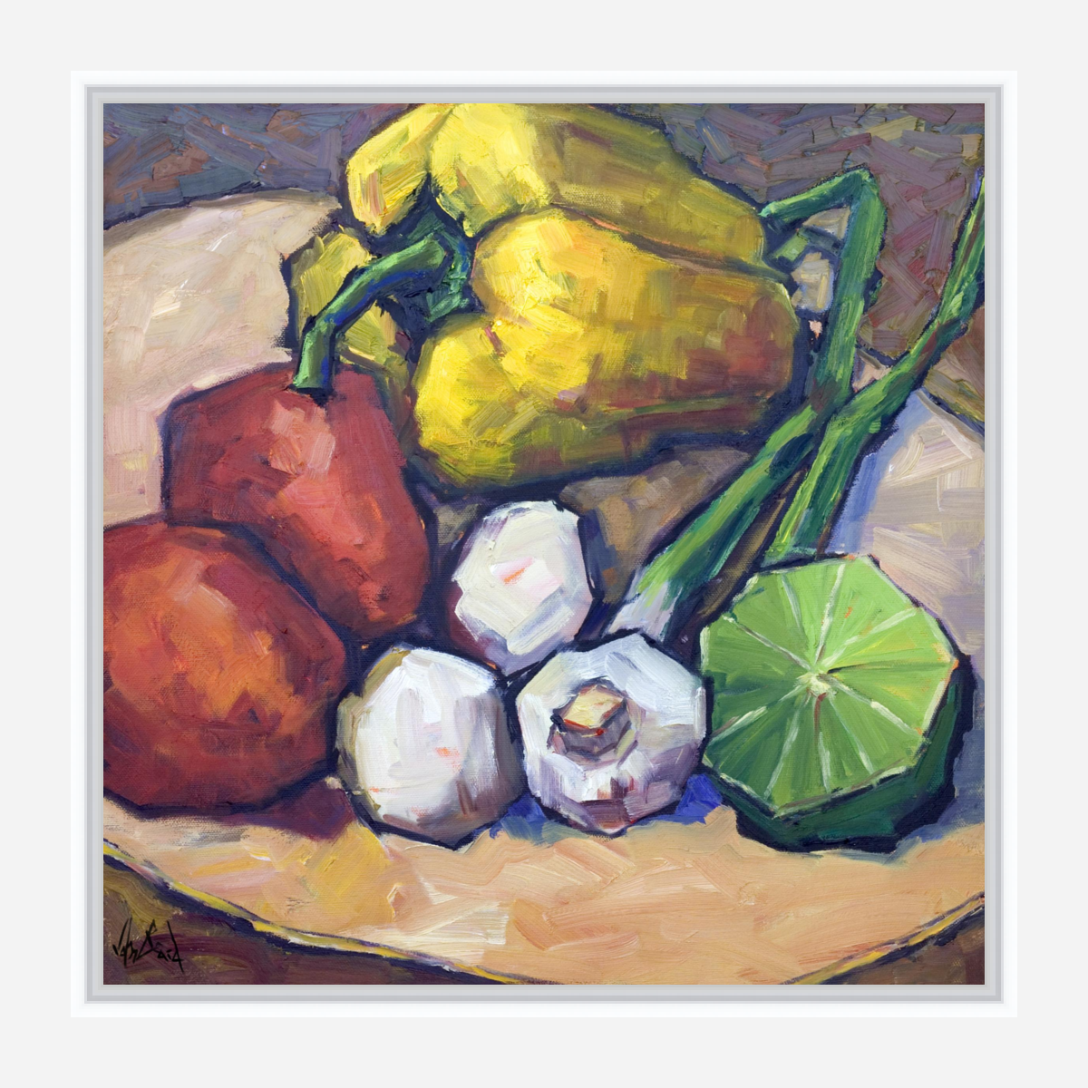 Peppers Limes and Mushrooms Artist Enhanced Canvas Print by John Beard Collection - product image 7 for Resin Society
