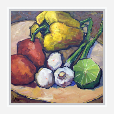 Peppers Limes and Mushrooms Artist Enhanced Canvas Print by John Beard Collection - product image 7 for Resin Society