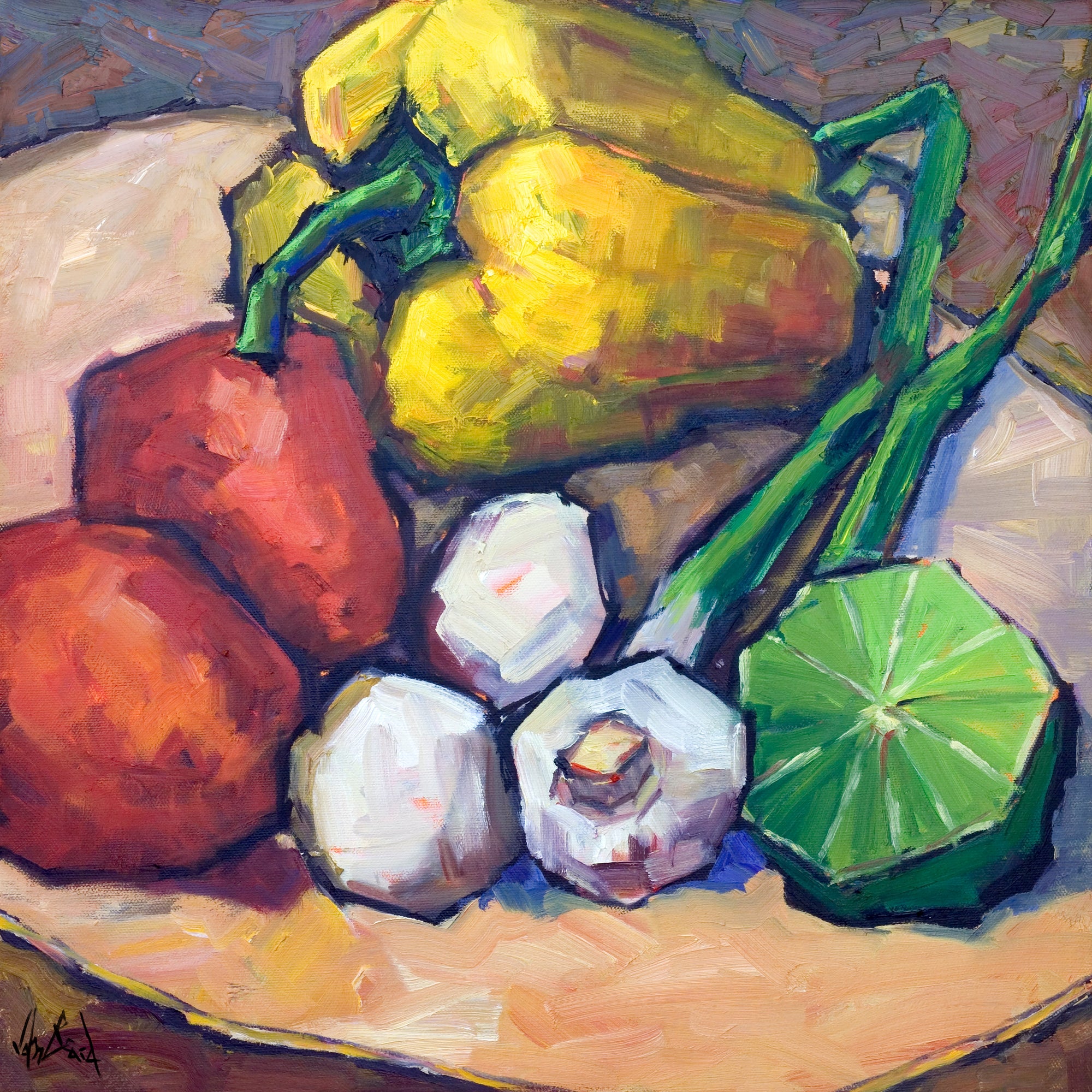 Peppers Limes and Mushrooms Artist Enhanced Canvas Print by John Beard Collection - main product image for Resin Society