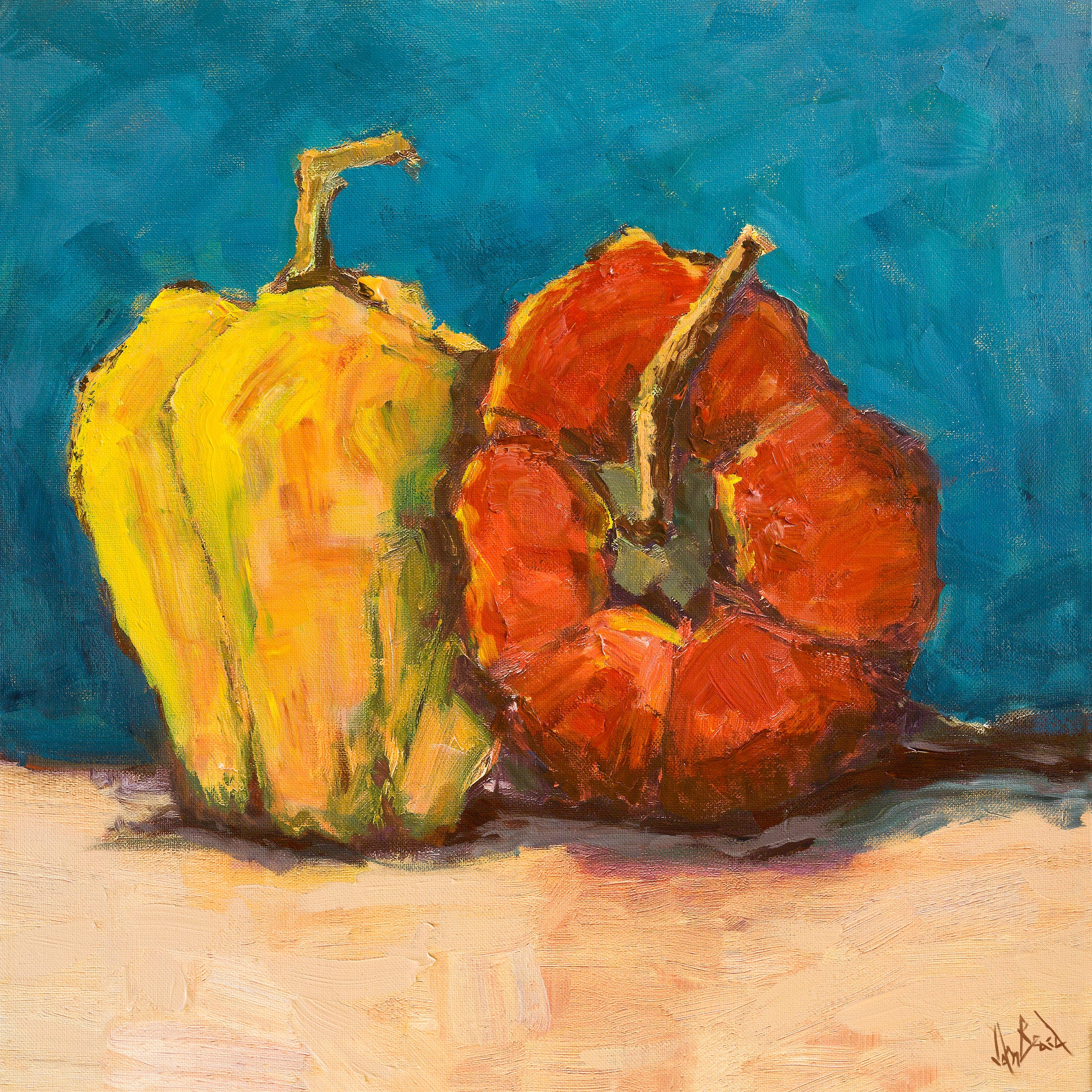 Peppers Bleu Artist Enhanced Canvas Print by John Beard Collection - main product image for Resin Society