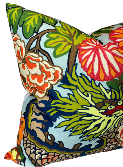 Chiang Mai Dragon Pillow Cover in Aquamarine, Indoor Outdoor Pillows, Schumacher Textiles