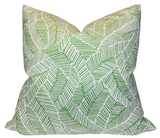 Abstract Leaf Pillow Cover with leaf green pattern and ivory linen backing