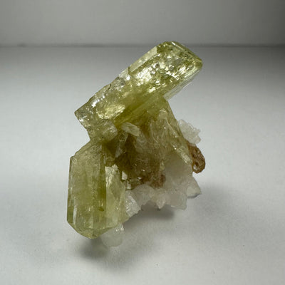 Brazilianite on Albite mineral specimen showing yellowish Brazilianite crystals on white Albite matrix