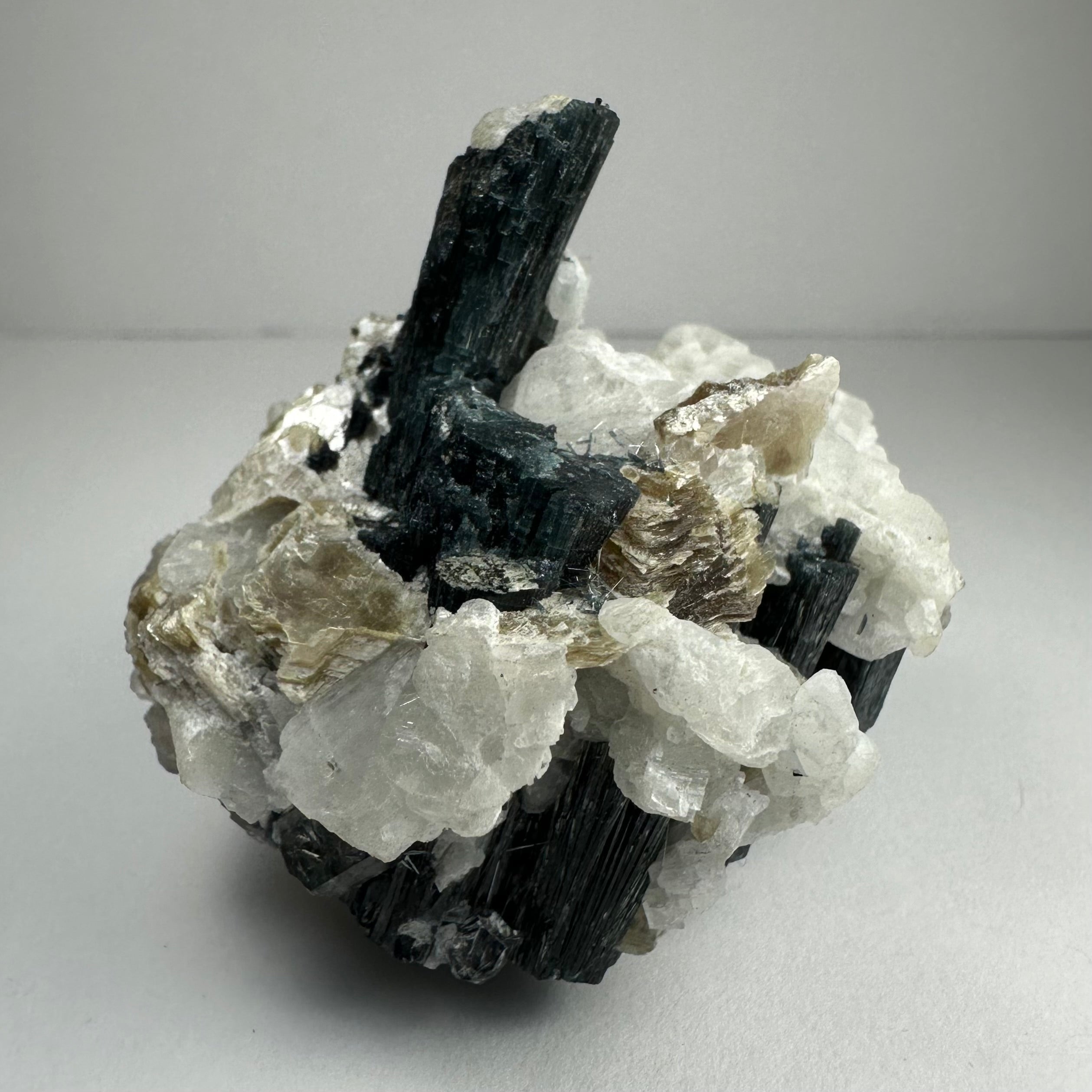 Green Tourmaline with Quartz, Mica and Albite mineral specimen from Brazil