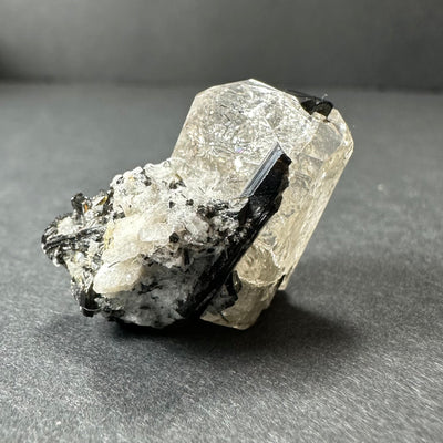 White Topaz crystal with black tourmaline inclusions from Mt.
Antero, San Isabel National Forest, Colorado