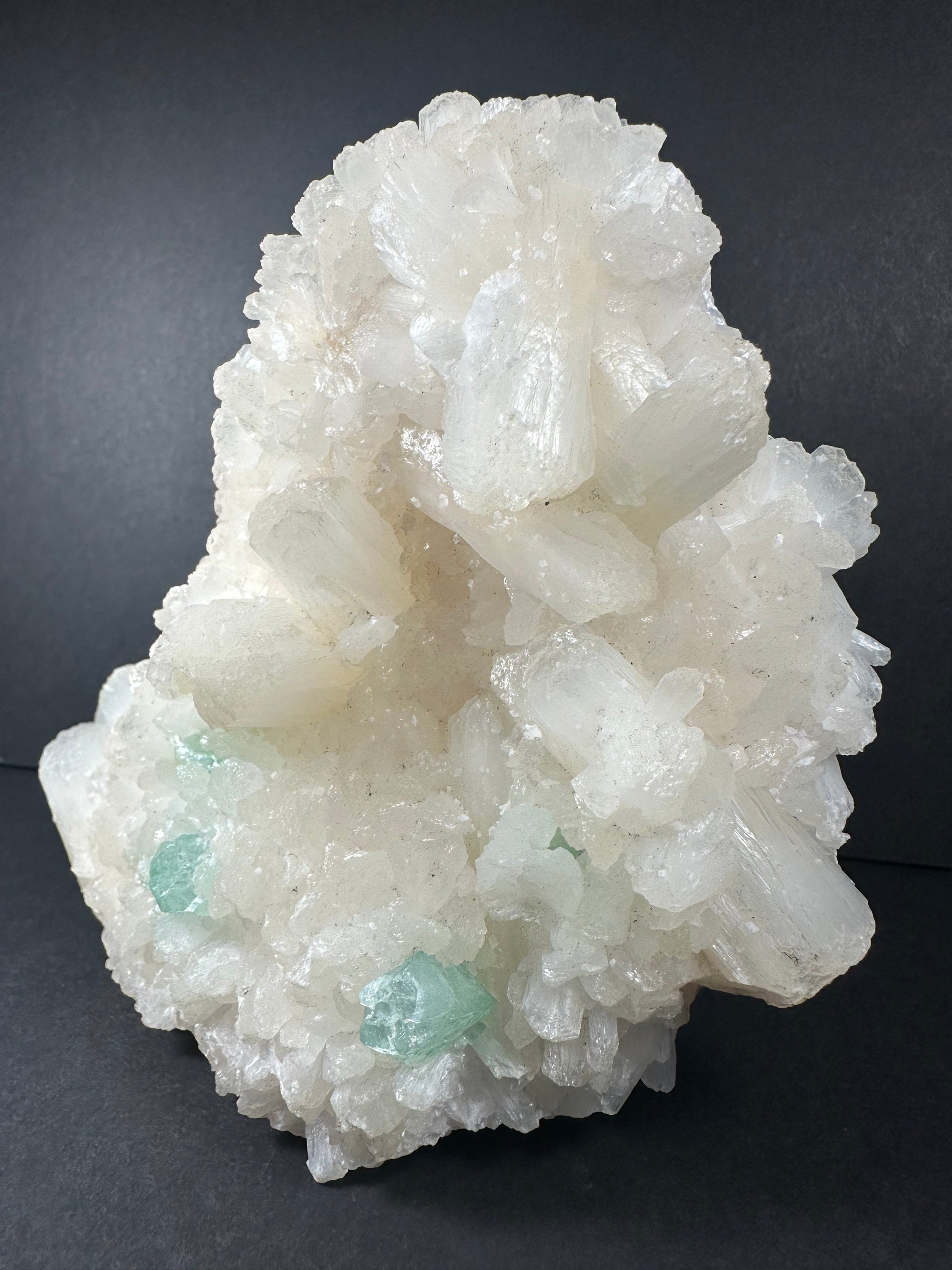 Stilbite with Green Apophyllite and Mordenite mineral specimen on matrix from India