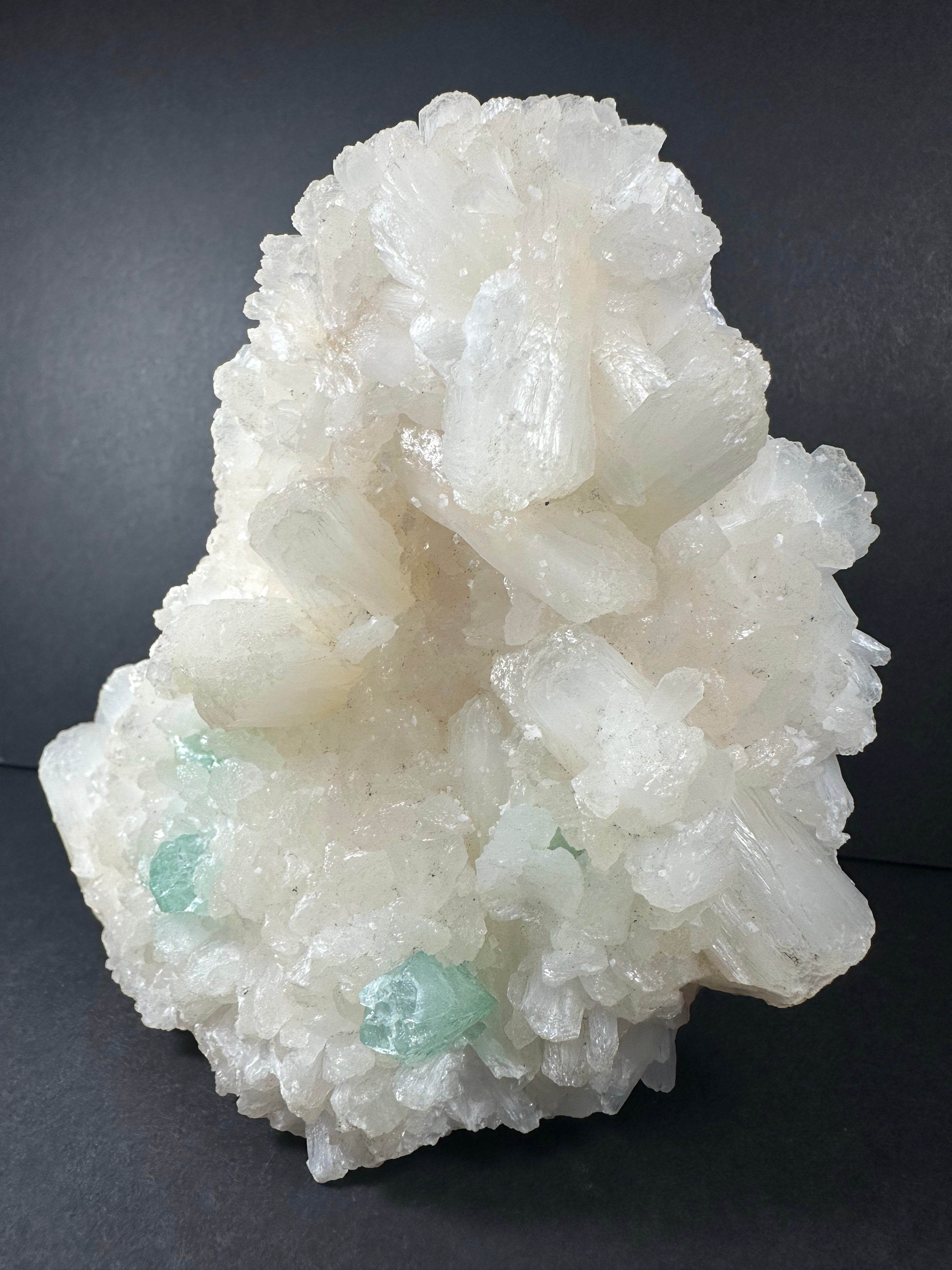 Stilbite with Green Apophyllite and Mordenite mineral specimen on matrix from India