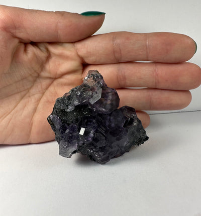 Purple Dodecahedral Fluorite with Calcite on matrix