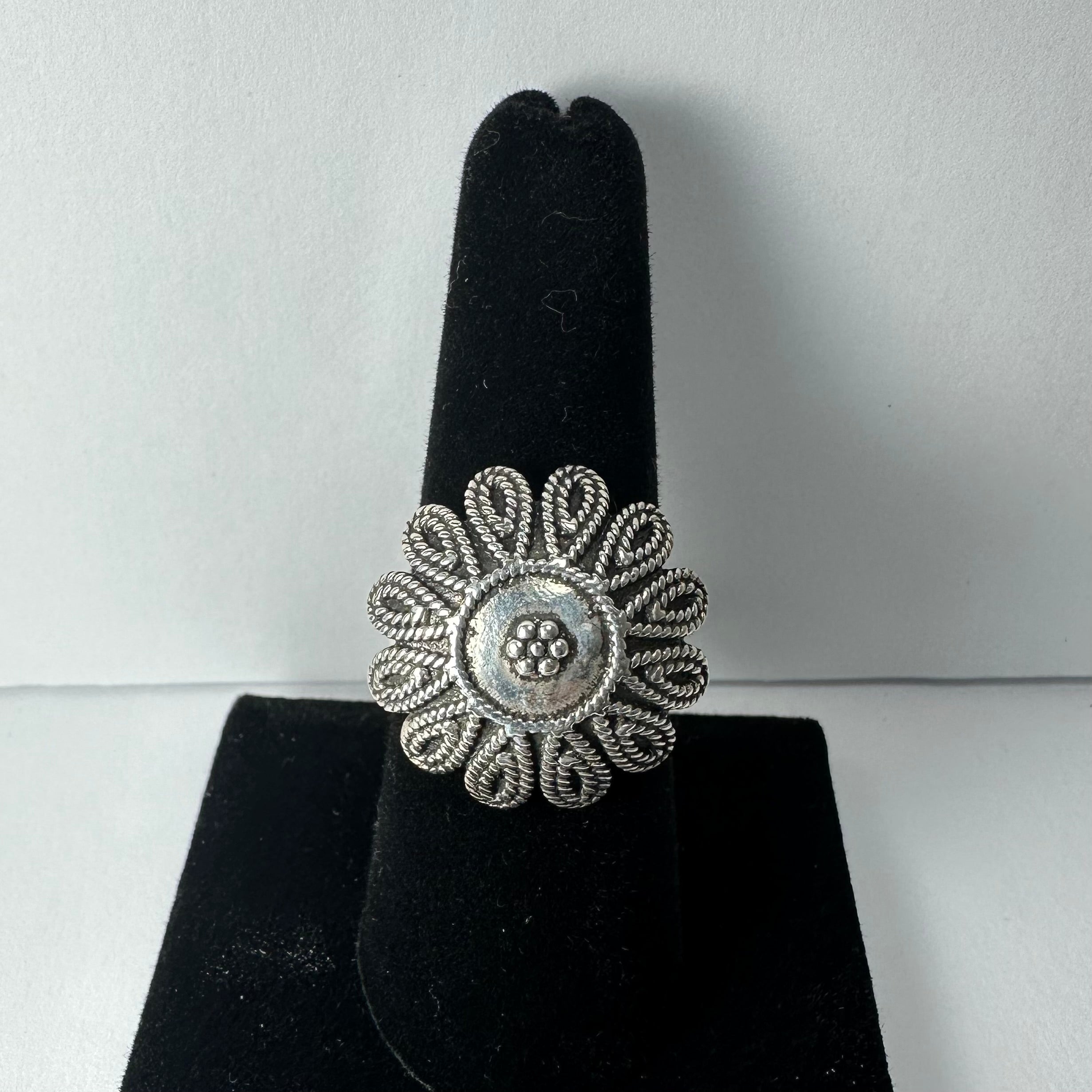 .925 Sterling Silver Flower Ring - Size 8 by Rare Earth Gallery - main product image for Resin Society