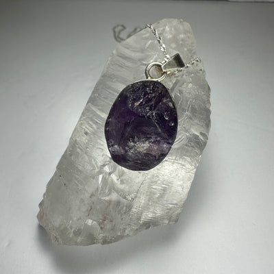 Natural Rough Amethyst Pendant with sterling silver clasp