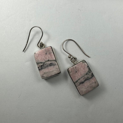 Rhodonite Earrings in Rectangle and Oblong shapes with .925 Sterling silver clasp