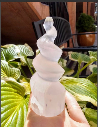 Selenite Spiral Tower 10cm by Rare Earth Gallery - product image 3 for Resin Society