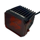 Black square LED pod light with ribbed heat sink design and red tinted lens cover, featuring 'GGLIGHTING' branding on top surface.