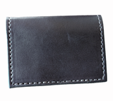 Rectangular black leather wallet with visible white stitching along the edges, shown on a white background with slight shadowing.