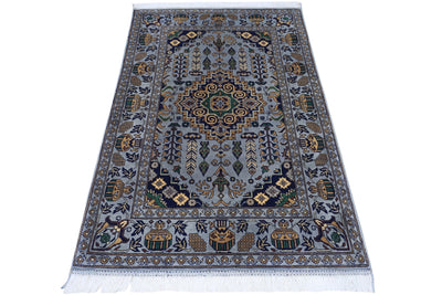 Hand-Knotted Afghani Zerkhaki Wool Rug – 3’4″ x 4’11″
