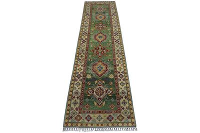 Hand-Knotted Afghani Kazak Wool Rug – 2’7″ x 9’8″