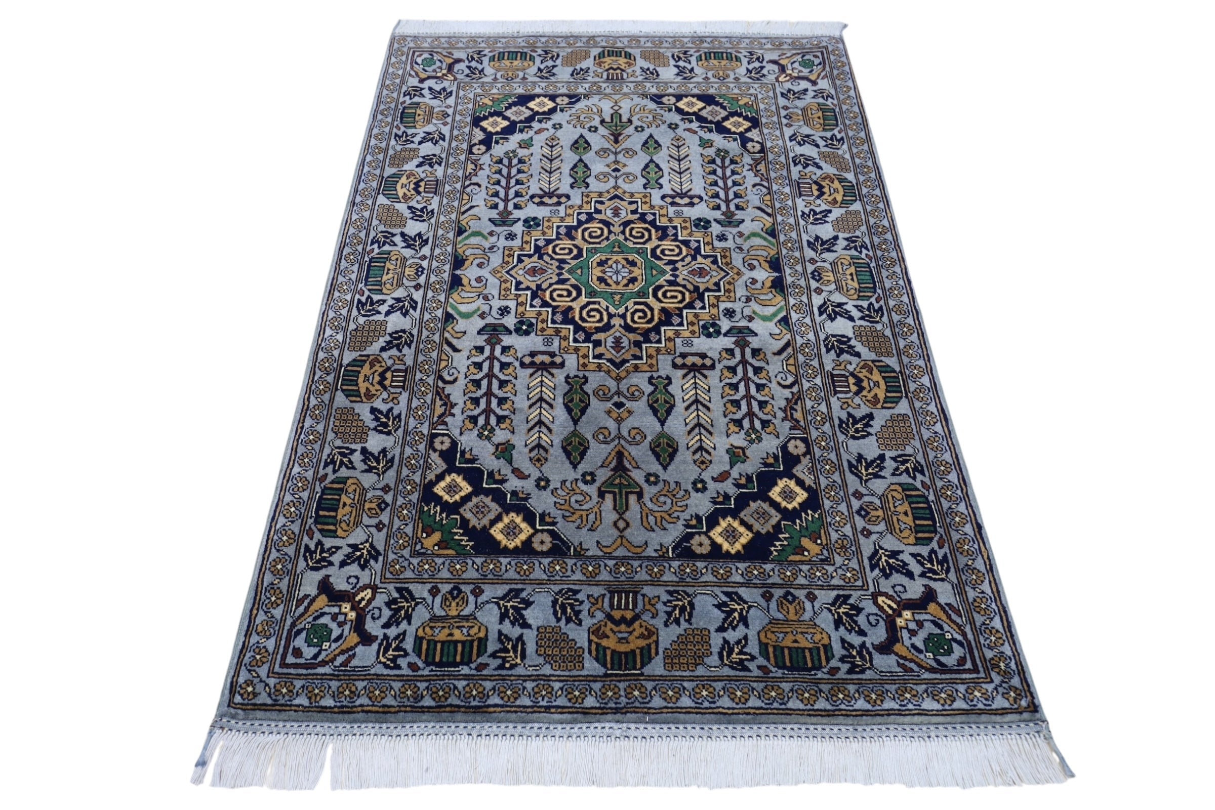 Hand-Knotted Afghani Zerkhaki Wool Rug – 3’4″ x 4’11″