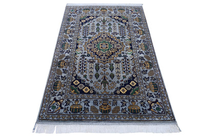 Hand-Knotted Afghani Zerkhaki Wool Rug – 3’4″ x 4’11″