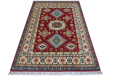 Hand-Knotted Afghani Kazak Wool Rug – 4’10″ x 6’6″ by Rugistan - product image 2 for Resin Society