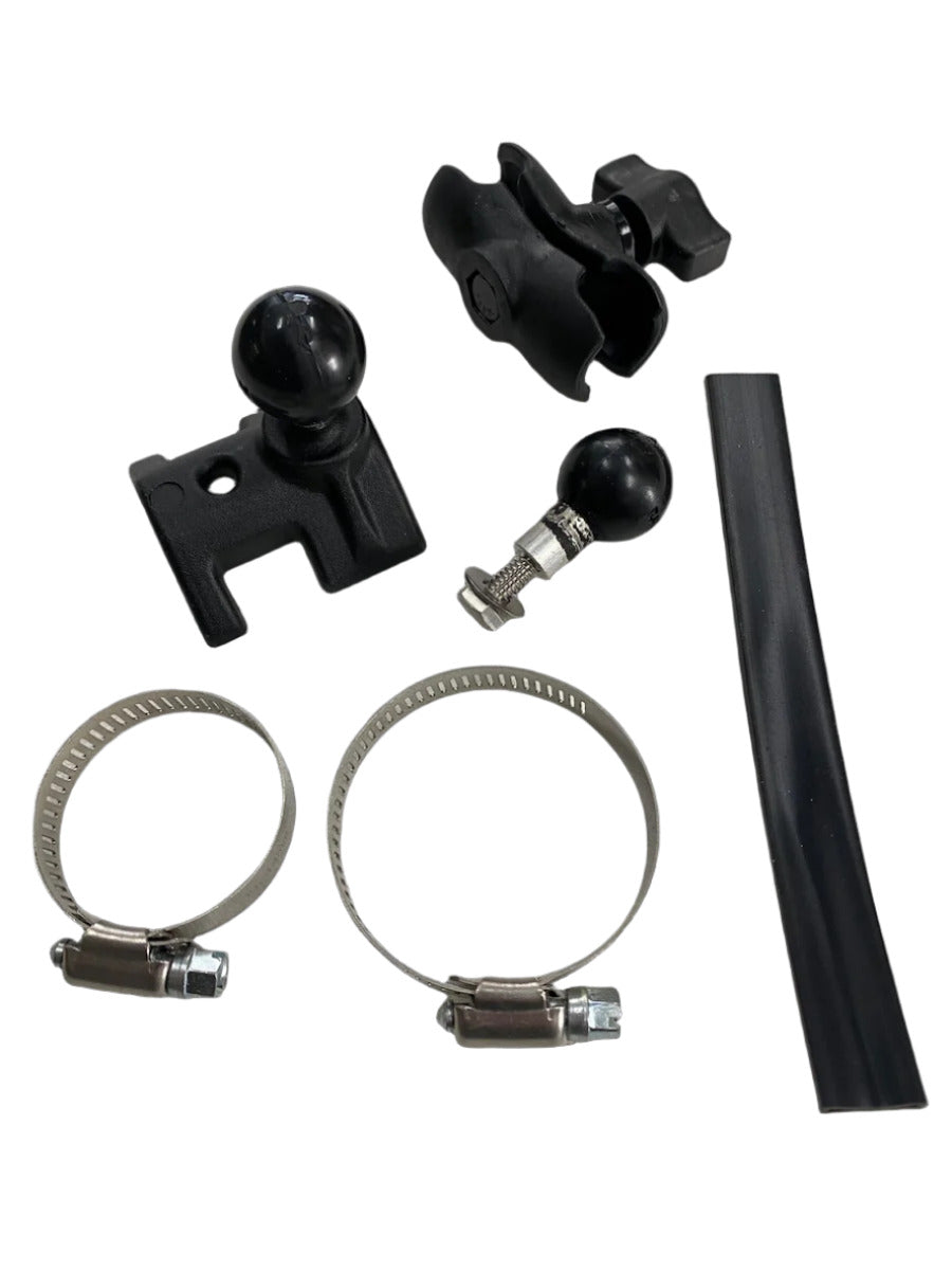 TrailVue Roll Cage Mounting Kit components arranged on a white surface