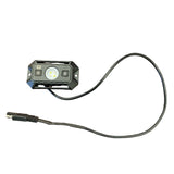 Black rectangular UTV dome light with three LED bulbs, two small power buttons, and an attached long black cable with a connector plug
