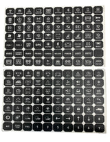 Sheet of replacement stickers for GG Lighting 8 or 12 gang switch panel with labels and icons