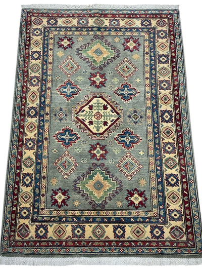 Hand-Knotted Afghani Kazak Wool Rug – 4’ x 6’