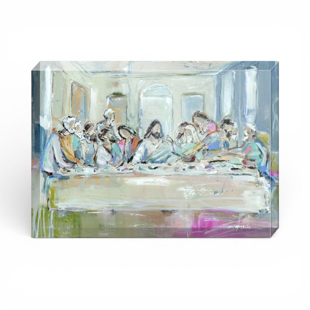 Legacy Meal II acrylic block with Last Supper artwork by Chelsea McShane on thick crystal-clear acrylic