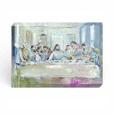 Legacy Meal II acrylic block with Last Supper artwork by Chelsea McShane on thick crystal-clear acrylic