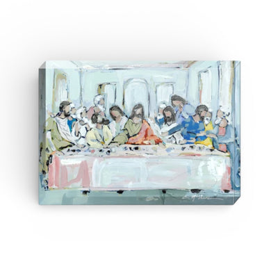 The "Legacy Meal XII" acrylic block by Chelsea McShane, showing an original Last Supper artwork on a thick, clear acrylic block.