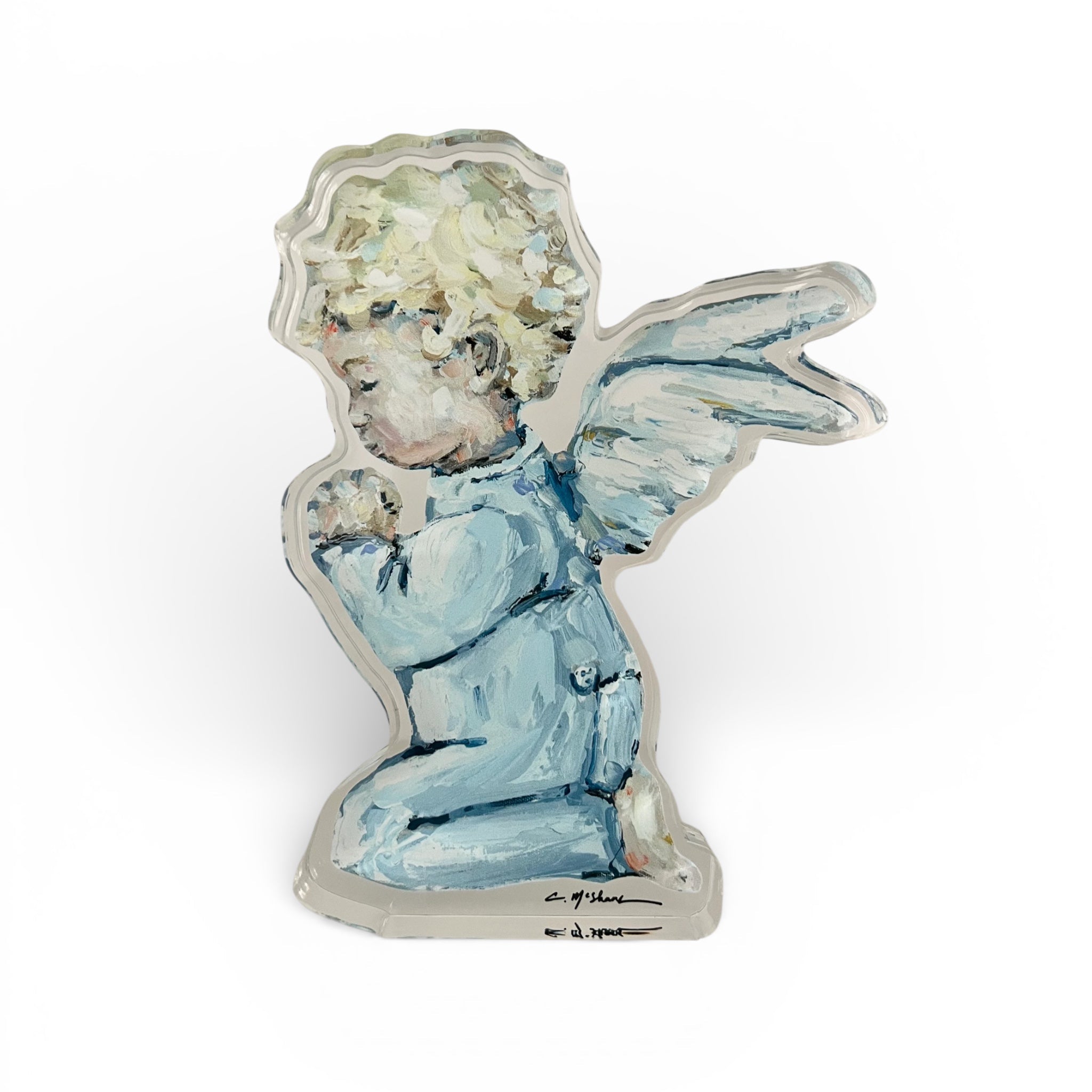 Tiny Wings II Angel Acrylic Tabletop Art displayed on a light surface