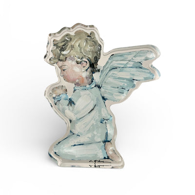 Tiny Wings III Angel Acrylic Tabletop Art showing translucent acrylic block with angel artwork