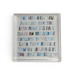 Numbers 6: 24-26 Neutral Acrylic Tabletop Art piece displayed on a wooden surface with neutral tones and slight reflections