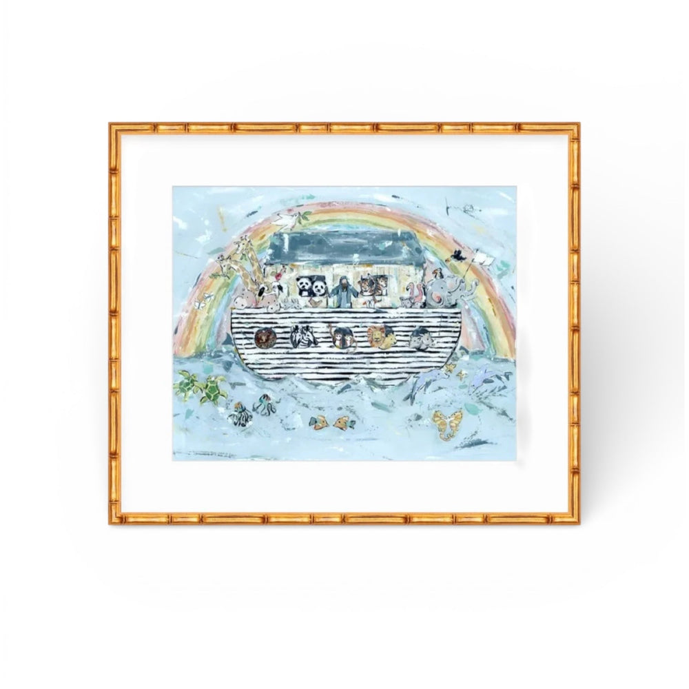 Noah's ark I Nursery Fine Art Print displayed on a nursery wall with neutral and soft tones