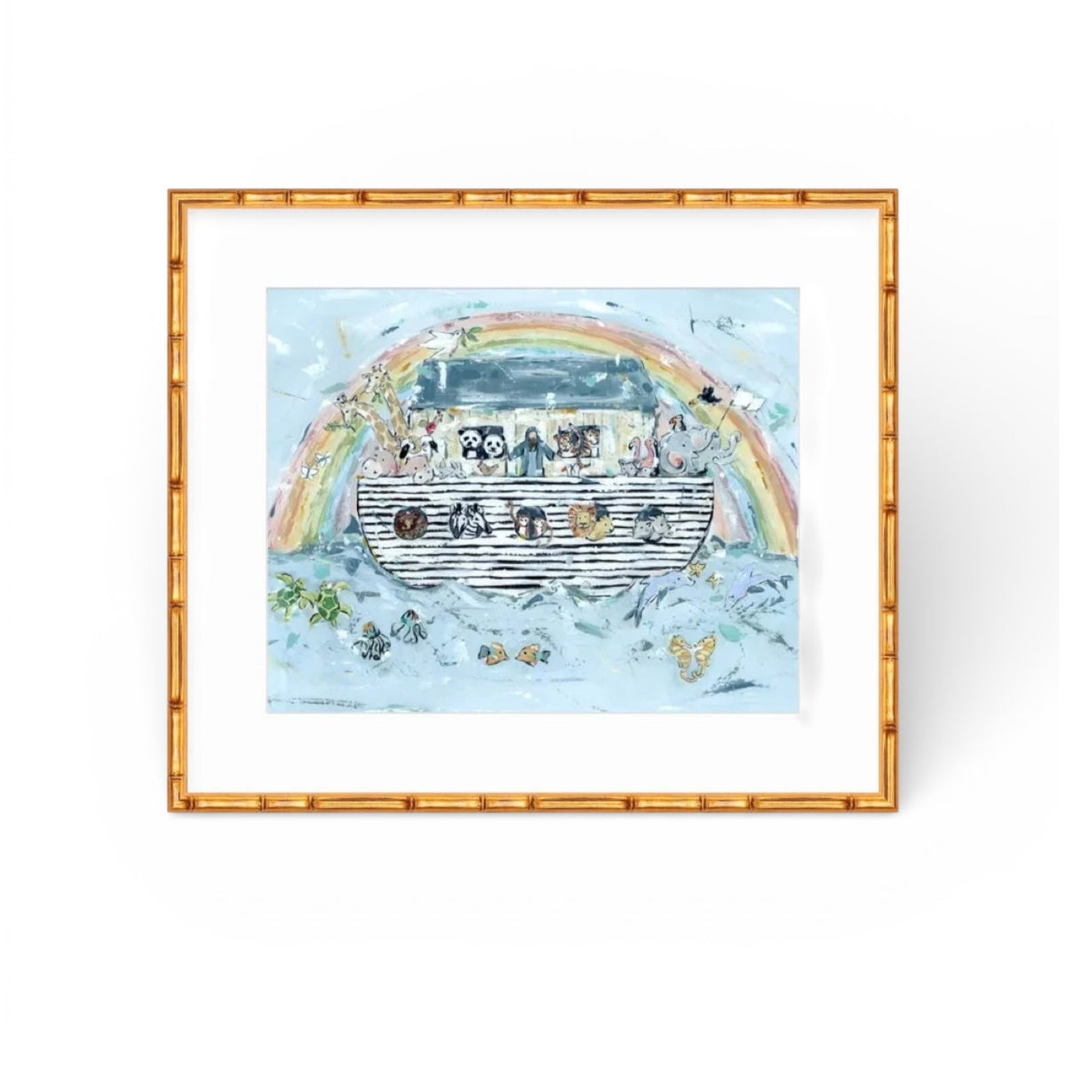 Noah's ark I Nursery Fine Art Print displayed on a nursery wall with neutral and soft tones
