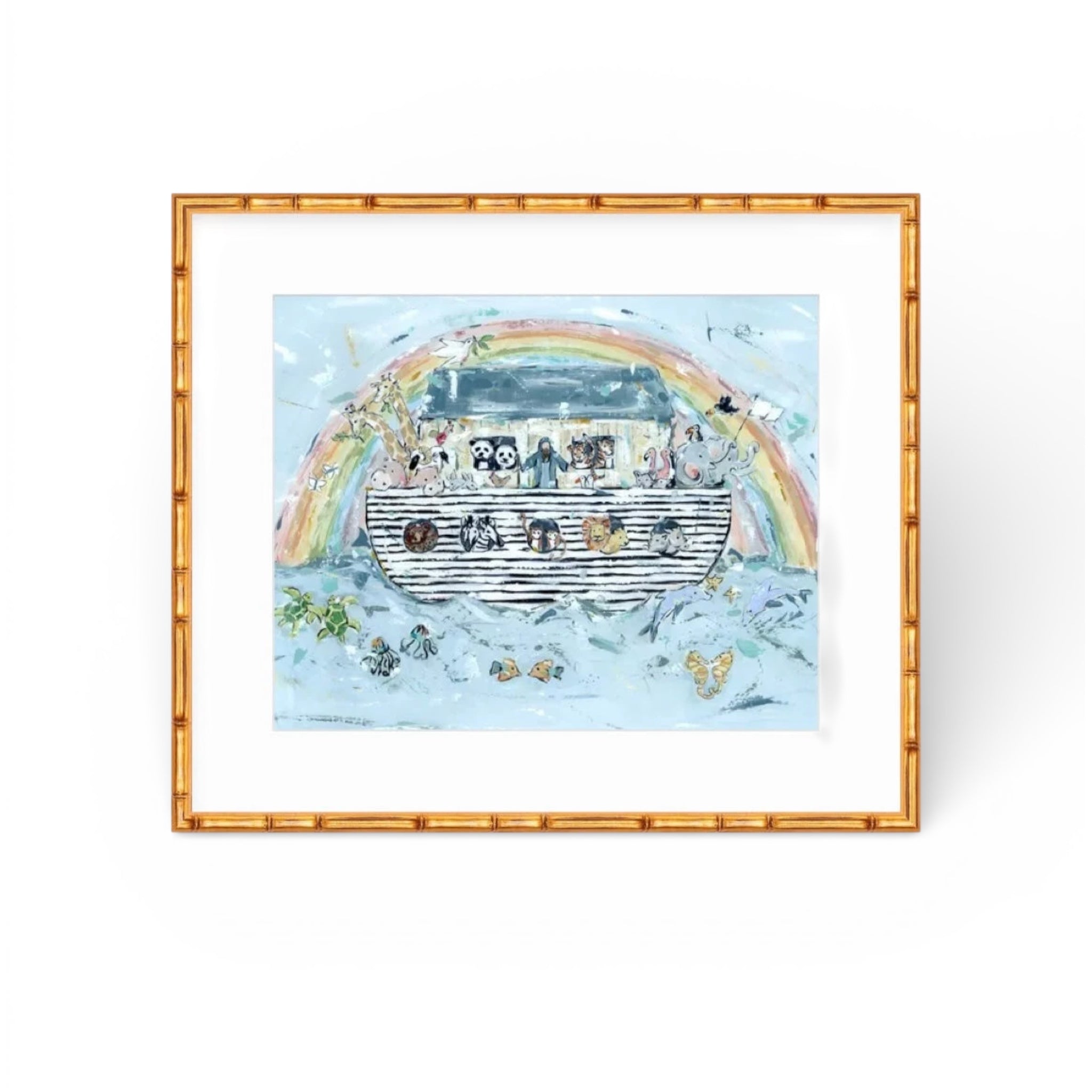 Noah's ark I Nursery Fine Art Print displayed on a nursery wall with neutral and soft tones
