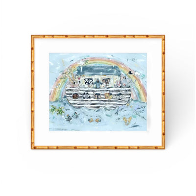 Noah's ark I Nursery Fine Art Print displayed on a nursery wall with neutral and soft tones