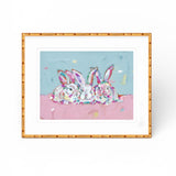 Framed Hip Hap Hop Bunnies Fine Art Print featuring whimsical bunny characters by Chelsea McShane Art