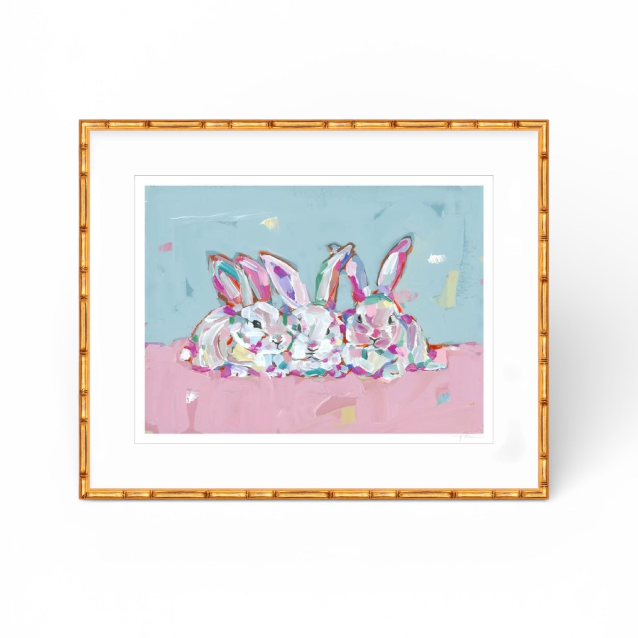 Framed Hip Hap Hop Bunnies Fine Art Print featuring whimsical bunny characters by Chelsea McShane Art